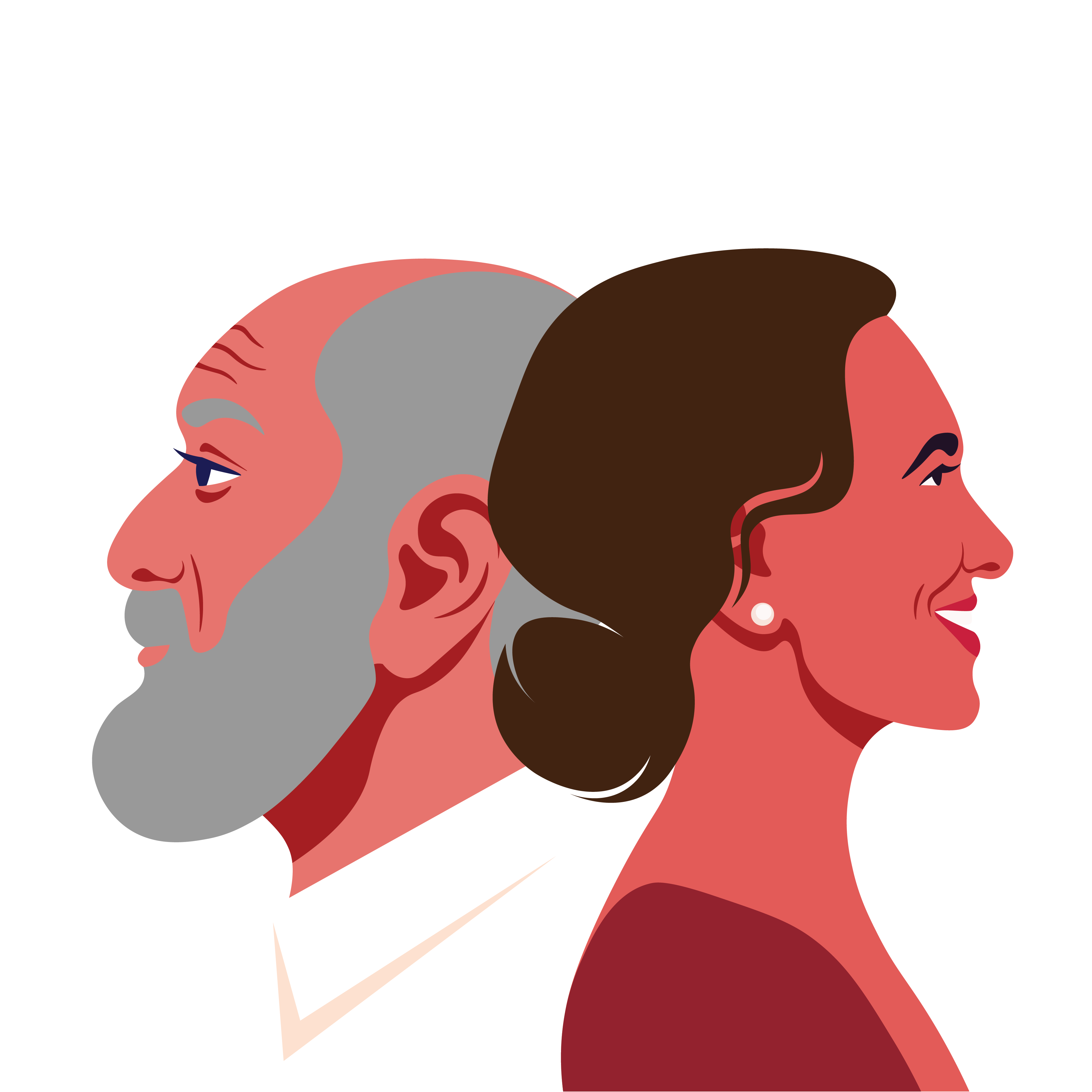 Illustration homme barbu cheveux gris et femme