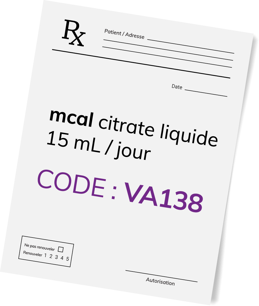 Rx code ramq mcal citrate liquide