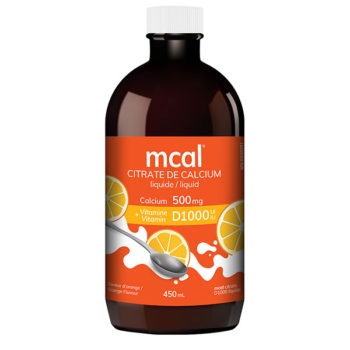 bouteille mcal citrate liquide 500 mg et vitamine D1000, saveur d'orange