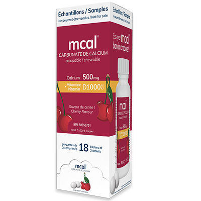 échantillons mcal carbonate de calcium 500 mg et vitamine D1000, saveur de cerise