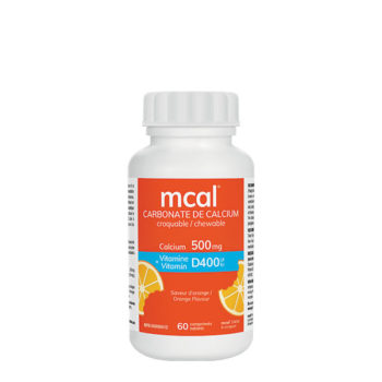 bouteille mcal carbonate de calciumcitrate liquide 500 mg et Vitamine D1000, saveur d'orange