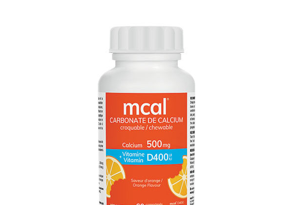 pot mcal carbonate de calcium 500 mg et vitamine D1000, saveur d'orange